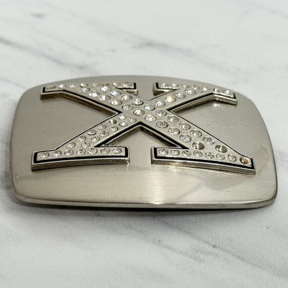Rhinestone X Letter Initial Monogram Silver Tone Belt Buckle ✨ - Picture 4 of 8